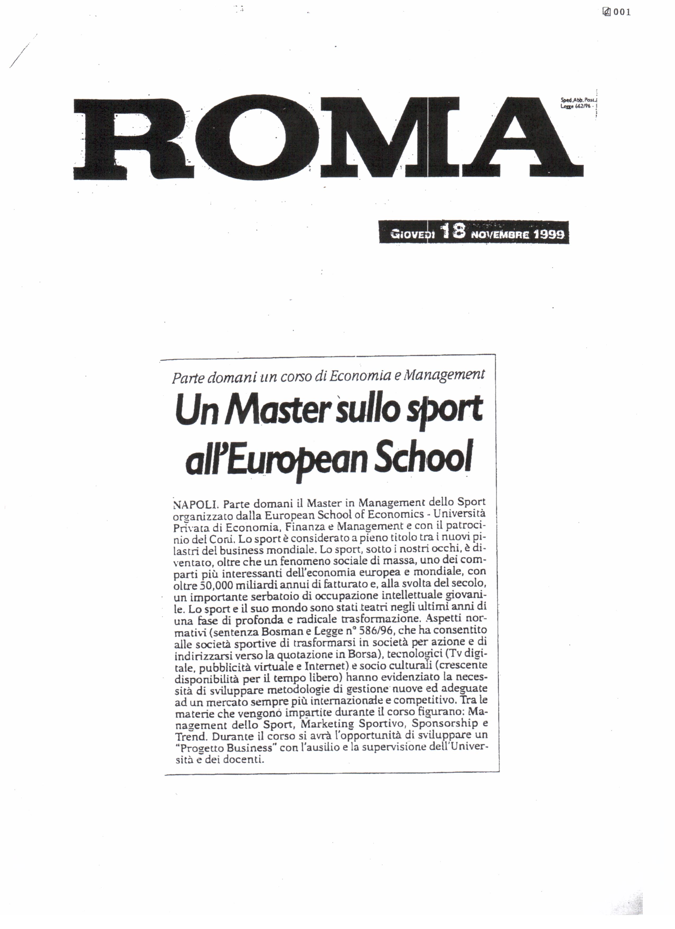 Un Master sullo Sport all'European School of Economics